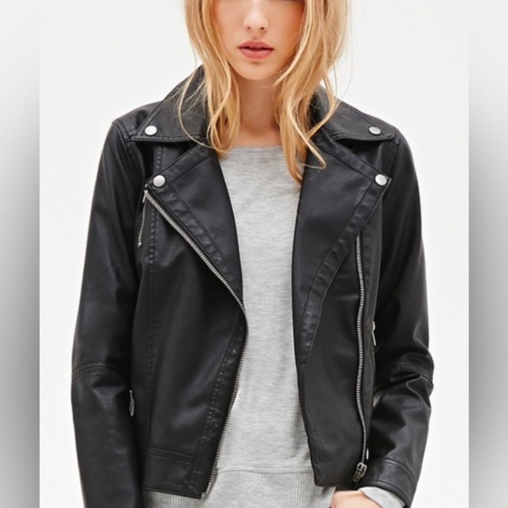 Forever 21 Black  Faux Leather Jacket. Jr. Sizing 13/14